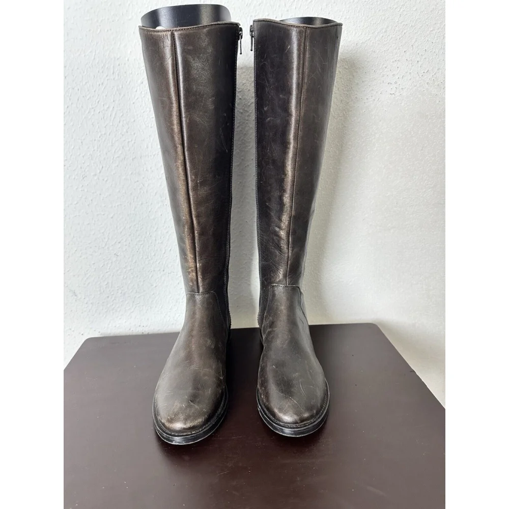 Capezzani Brown Leather Tall Riding Boots Size 39/US 8 Made In Italy Pull On